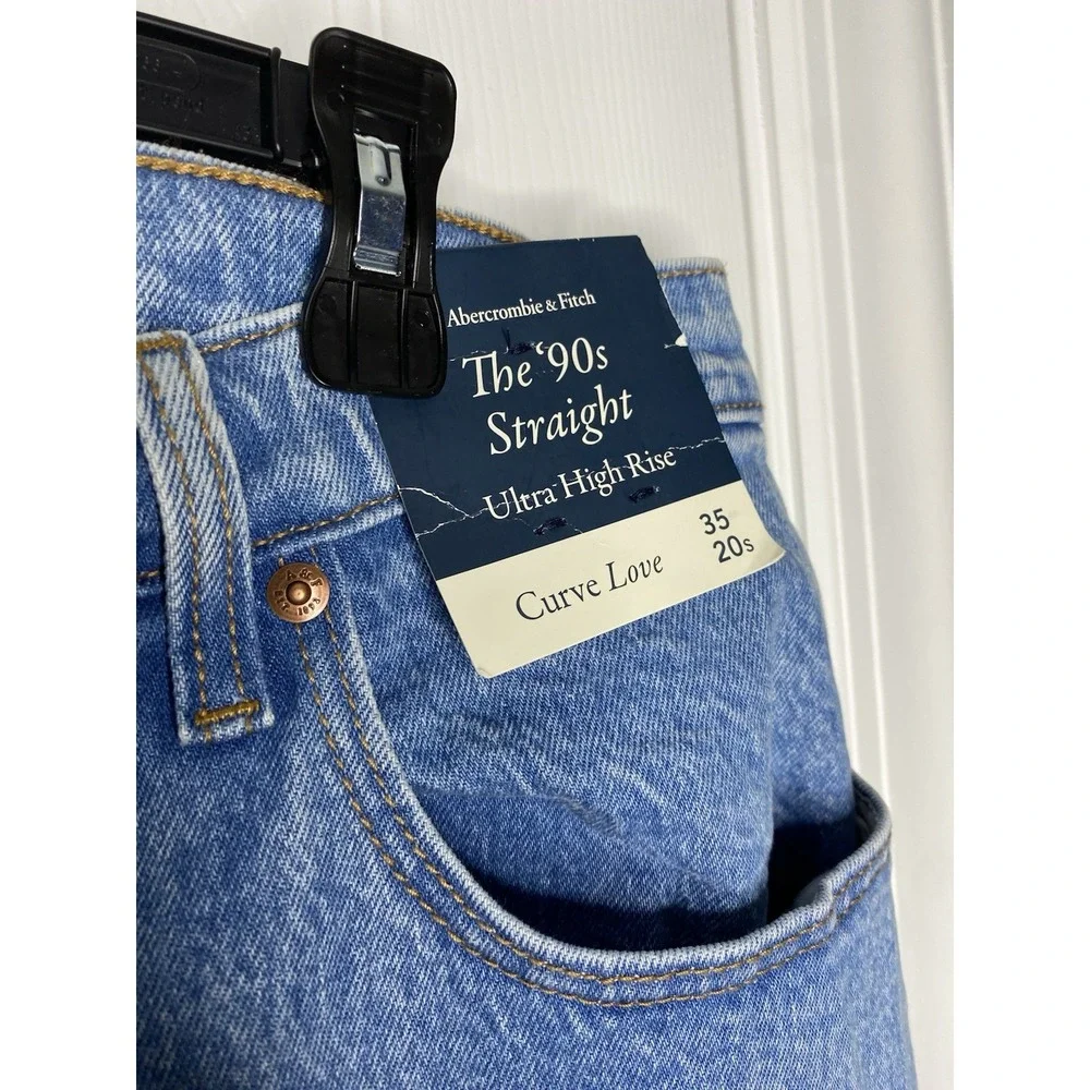 Abercrombie &‎ Fitch Women's 90s Straight Ultra High Rise Jeans Blue Sz 35 Short